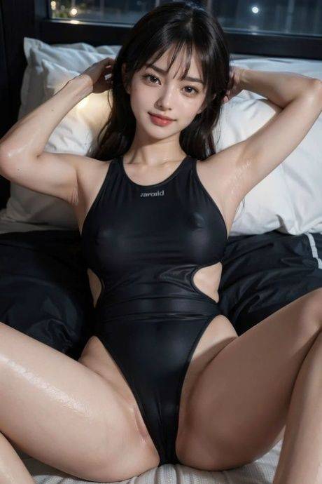 Sexy AI generated Asian babe posing in her hot swimsuits in a solo - #3