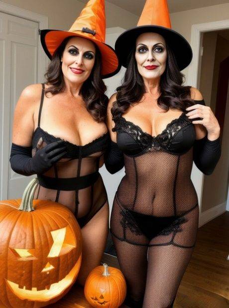 AI Generated Claudia Lewis and her hot friends pose at the Halloween party - #7