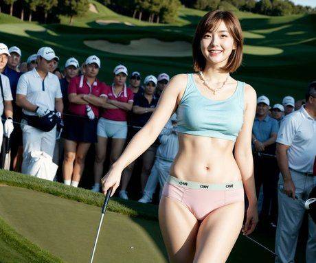 Pretty AI generated babes flaunt their big boobs outdoors while golfing - #5