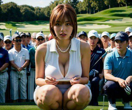 Pretty AI generated babes flaunt their big boobs outdoors while golfing - #4