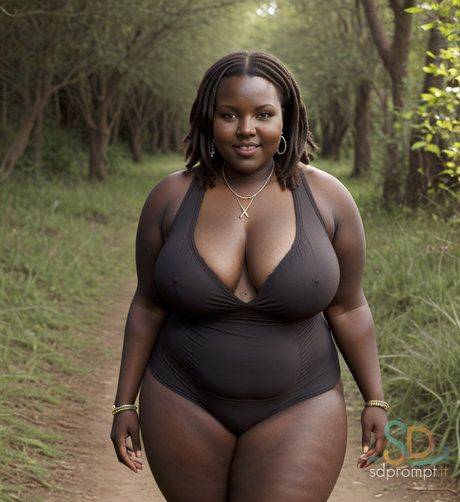 Voluptuous AI generated ebony Mildir teases with her curves in her lingerie - #6