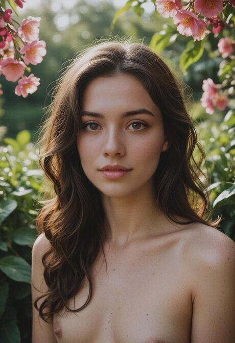 Slim AI generated beauty has sex while out in a flower garden during the day - #10