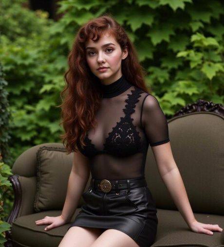 AI generated redhead poses while dressed and totally naked as well - #7