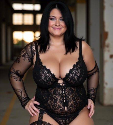 AI generated brunette models lingerie during indoor and outdoor solo action - #3