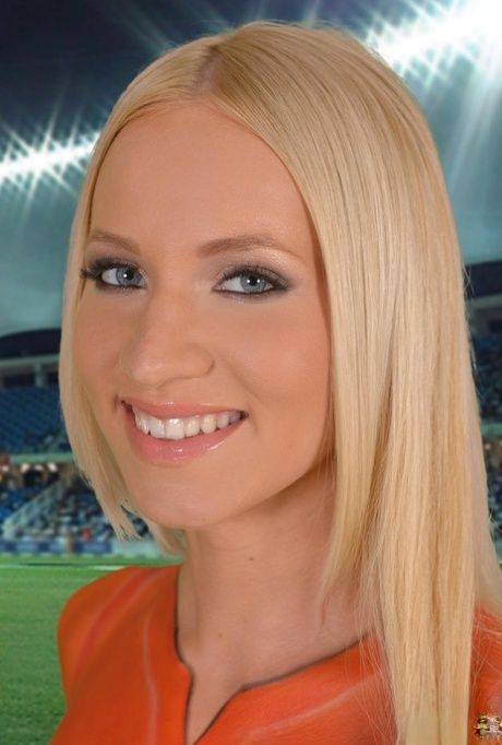 Body-painted soccer player Kiara Lord shows her big tits & ass on the field - #1