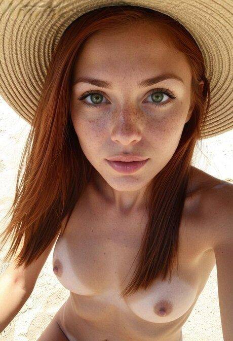 AI generated redhead highlights her tight ass while going nude at the beach - #10