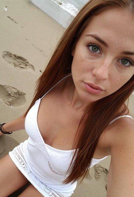 AI generated redhead highlights her tight ass while going nude at the beach - #9