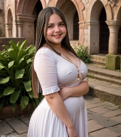 Chubby AI generated nun Nunfat exposing her monster curves outdoors - #9