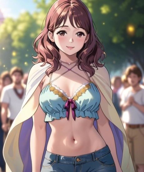 Busty AI generated anime slut posing and riding a toy in public - #14
