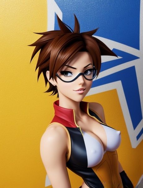 AI generated Hentai babe Tracer shows her big tits & her bald pussy - #8