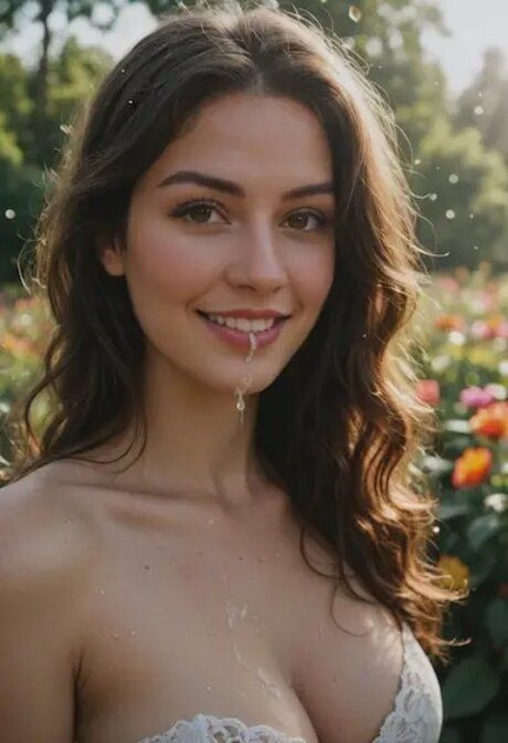 Pretty AI generated babe Brianna Young swallows a dick and poses in a garden - #7