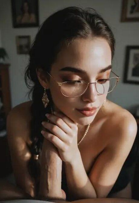 Nerdy AI generated beauty Reina Cruz shows off her big tits at the office - #8