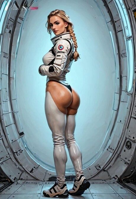 Sexy blonde girl models by herself on board an orbiting spaceship - #8