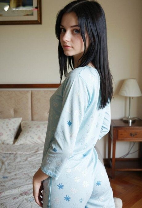 Nice teen with striking eyes exposes tiny tits in a bedroom setting - #5