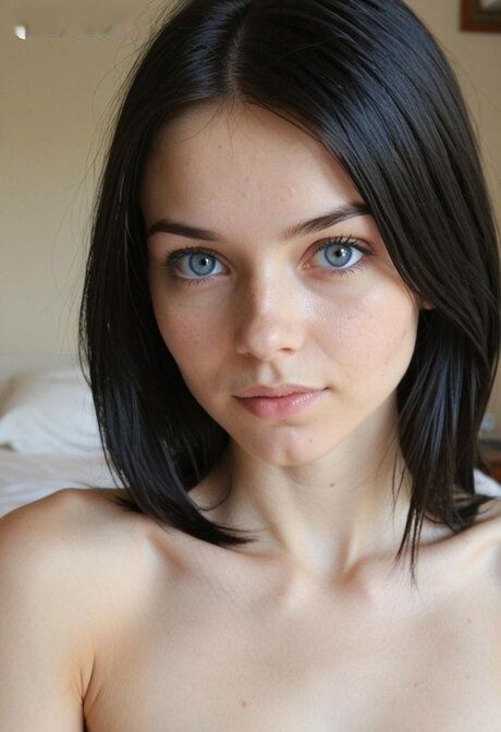 Nice teen with striking eyes exposes tiny tits in a bedroom setting - #6