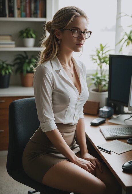 Sexy AI generated blonde office worker has POV sex while wearing glasses - #6