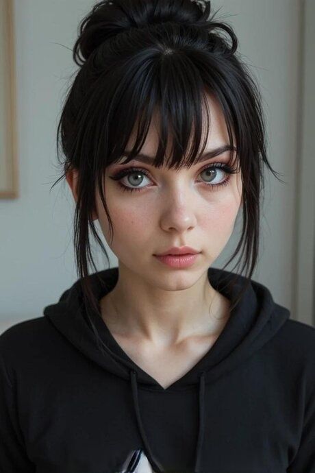 AI generated brunette with striking eyes and big tits has POV sex upon a bed - #3
