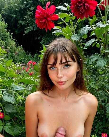 Brunette AI sweetie Alara Powell takes a boner in hot positions in a garden - #2