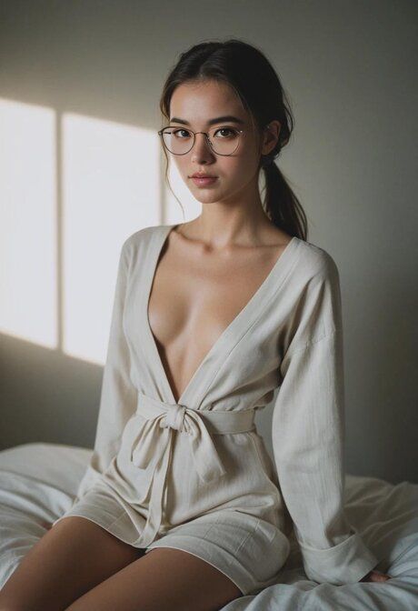 Skinny AI generated babe with glasses Taniya Graham fucking in the bedroom - #5