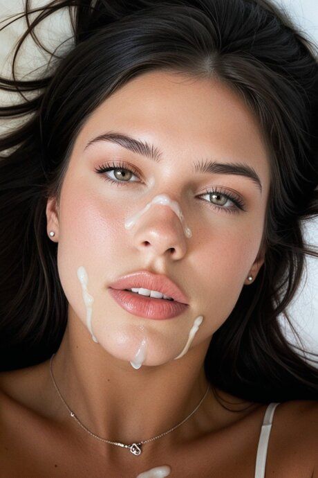 Dark-haired AI generated beauty gets cum on her face during POV sex - #6