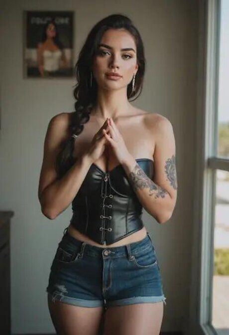 Tattooed brunette chick shows off her big boobs in an AI generated compilation - #5