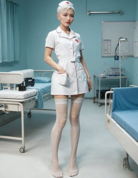 AI generated platinum blonde nurse gets on a cock and a dildo while at work - #1