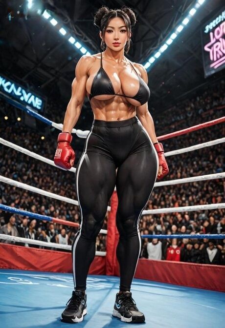 Hot female bodybuilder poses on a boxing ring during a competition - #8