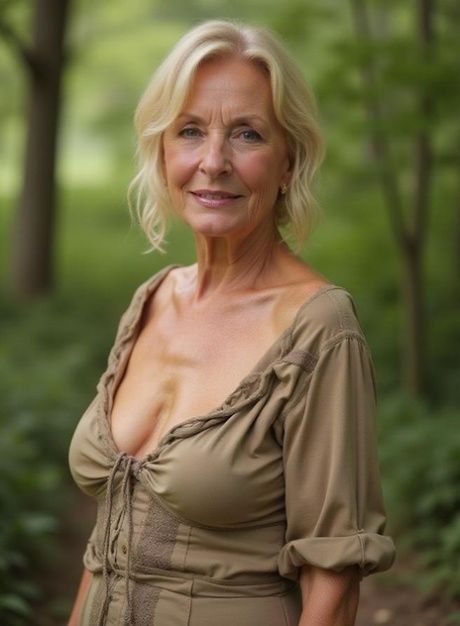 Mature AI generated beauty posing dressed up and naked outdoors - #1