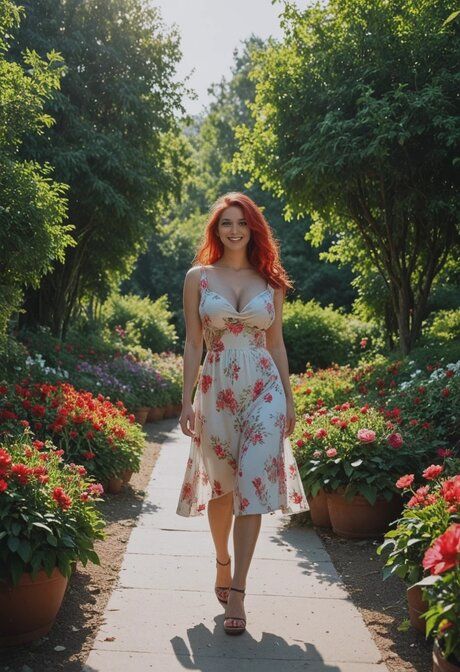 AI generated redhead engages in hardcore sex while in a flower garden - #5