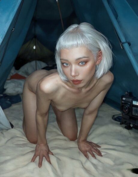 Slender blonde Asian AI hottie Jocelynn rides a fat boner in a tent - #9