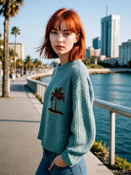 Petite AI generated ginger Emma Blind posing in her sexy outfits in public - #11