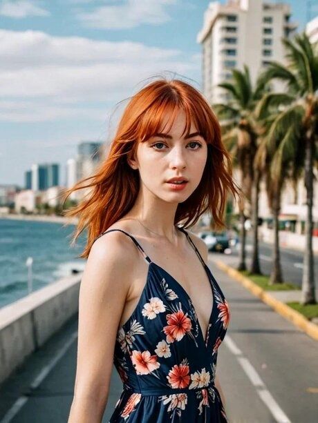 Petite AI generated ginger Emma Blind posing in her sexy outfits in public - #4