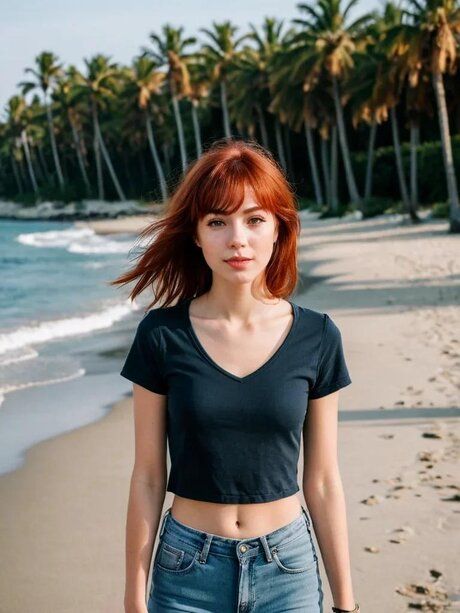 Petite AI generated ginger Emma Blind posing in her sexy outfits in public - #7