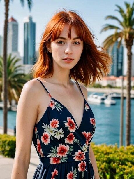 Petite AI generated ginger Emma Blind posing in her sexy outfits in public - #3