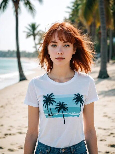 Petite AI generated ginger Emma Blind posing in her sexy outfits in public - #10