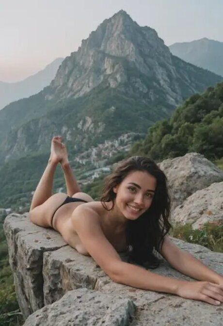 AI generated cutie Sandra Sciacchi poses & rides a dick outdoors - #4