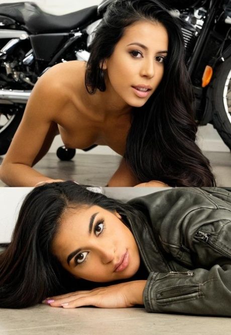 AI generated brunettes model mostly naked while wearing leather jackets - #4