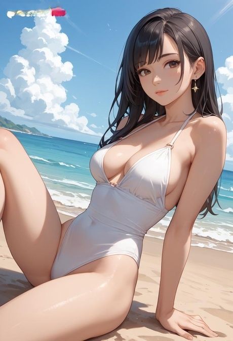 AI generated Hentai babe Felicity flaunts her curves on the sandy beach - #10