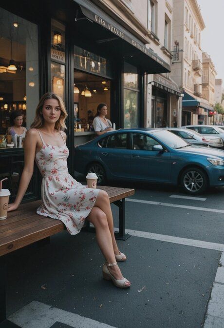 AI generated blonde beauty with a tight ass goes nude on a city street - #3