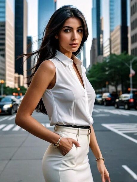 Beautiful AI generated brunette model shows her petite body in sexy outfits - #8