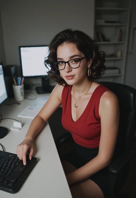 Geeky AI generated babe Lyra Thorne poses & fucks in an office compilation - #1