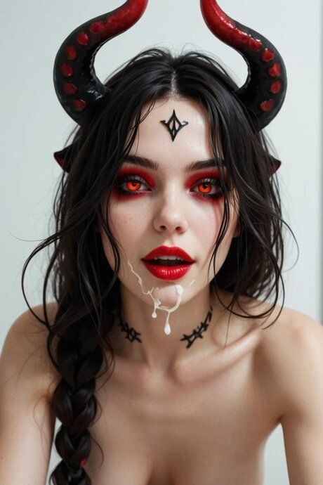Dark haired AI generated devil sports a creampie during a POV fuck - #7