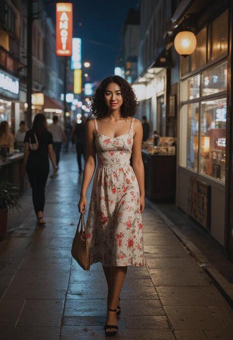 Curly-haired AI generated babe Michelle Kim posing and fucking on the street - #4