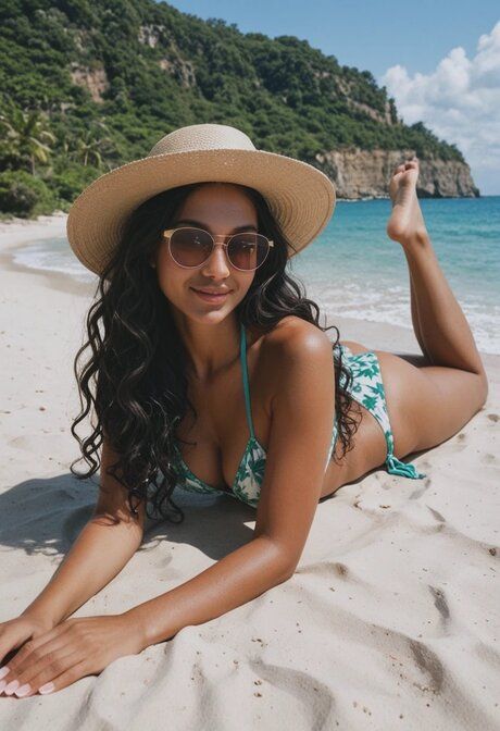 Curvy big tits AI generated babe Zara Ming poses naked on the beach - #5
