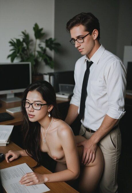 AI generated Asian secretary gets on top of a cock during office sex - #7