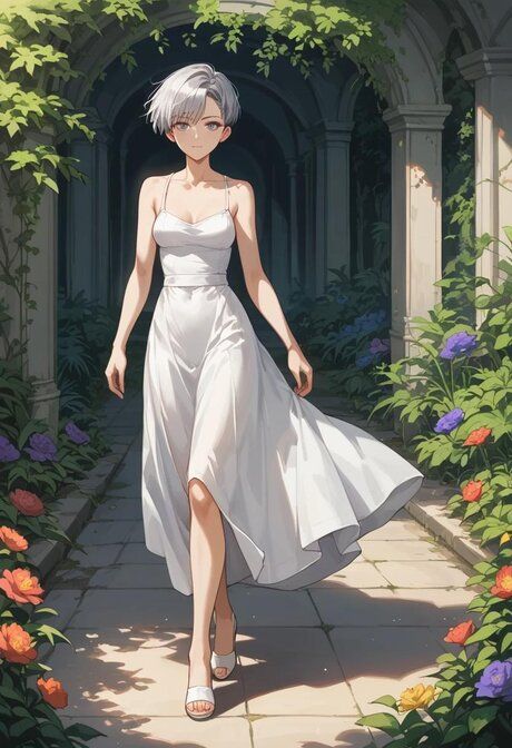 Petite AI generated platinum blonde has hardcore sex in a flower garden - #4