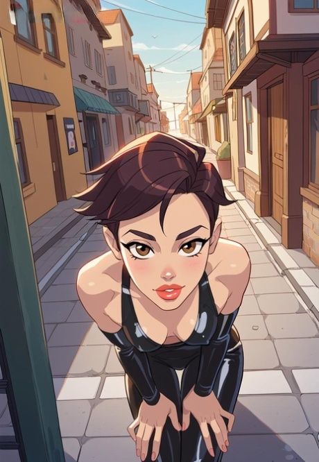 Short haired slim anime babe Mylie blows a knob in the middle of the street - #2