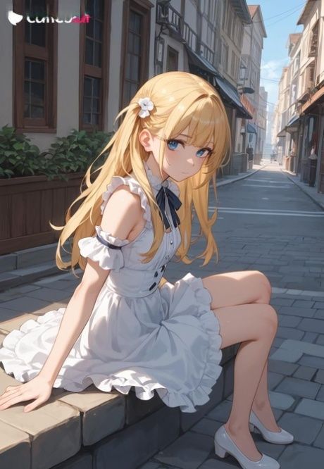 Thin AI generated blonde girl with big eyes poses nude and in clothing - #3