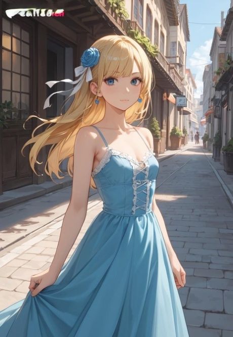 Thin AI generated blonde girl with big eyes poses nude and in clothing - #9