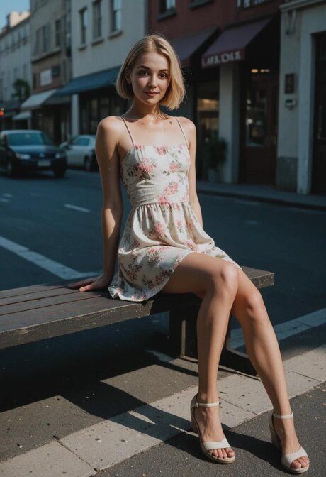 Cute blonde AI babe Agatha Brown eats sticky cum while kneeling in the street - #4